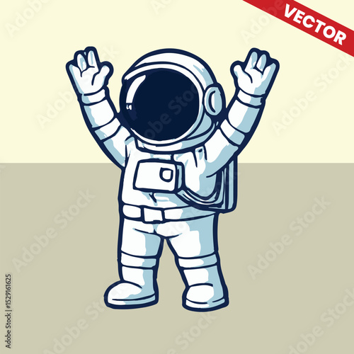 Astronaut happy raise two hands vector style illustration