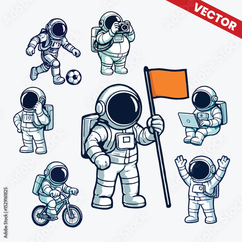 Set of astronaut gesture activity vector style
