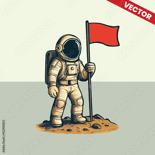 Astronaut raising red flag vector style