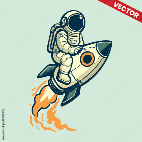 Astronaut riding space rocket vector style
