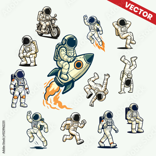 Set of astronaut gesture activity vector style