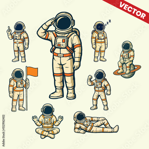 Set of astronaut gesture activity vector style