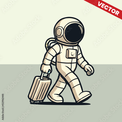 Astronaut walking carrying travel bag vector style