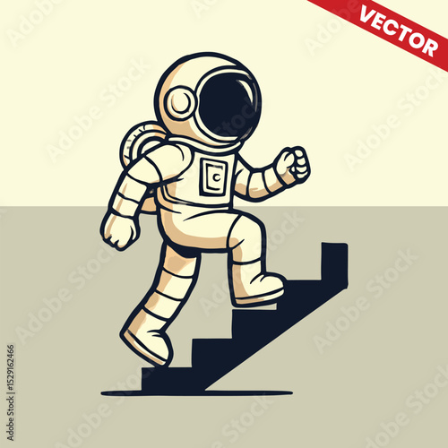 Astronaut climbs stairs vector style
