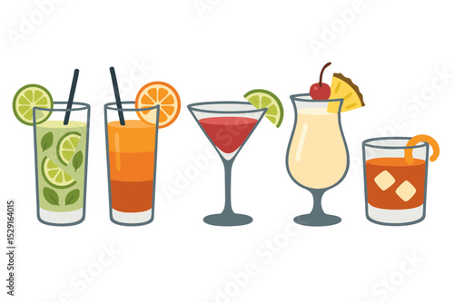 Colorful summer cocktails illustration