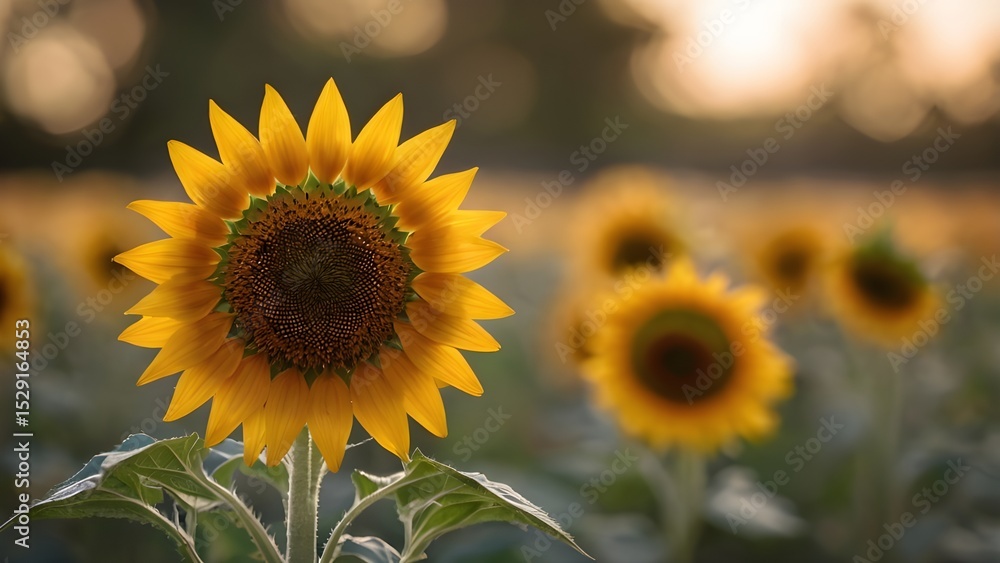 Fototapeta premium field sunflowers closeup shot of a beautiful yellow sunflowers with a blurred background in day light