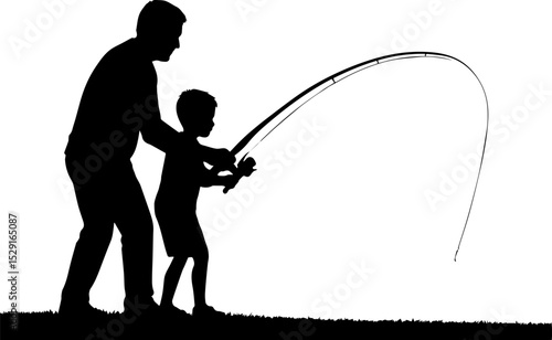 Father and Son Fishing Together - Silhouette