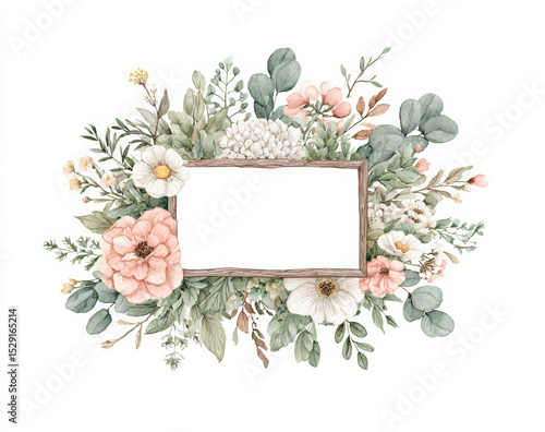 Wallpaper Mural Floral arrangement with an empty frame suitable for invitations or announcements in soft pastel colors Torontodigital.ca