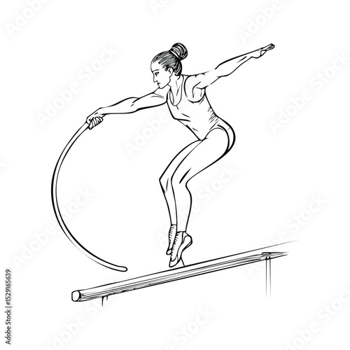 Gymnast performing a backflip on the balance beam, captured in a graceful arch