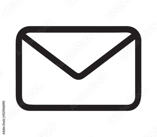 Envelope Mail Icon – Black Outline Email Symbol for Communication, Messaging, Notification, or Contact UI Design.