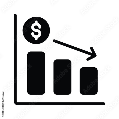 A glyph style icon depicting financial loss downfall