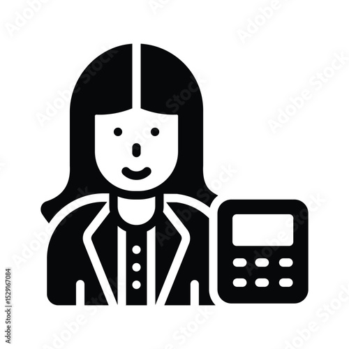 A glyph style icon of female accountant working