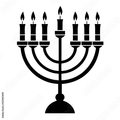 Elegant menorah with nine candles for Hanukkah celebration. Traditional menorah design perfect for holiday cards and invitations. This menorah symbolizes Hanukkah, a festival of lights.