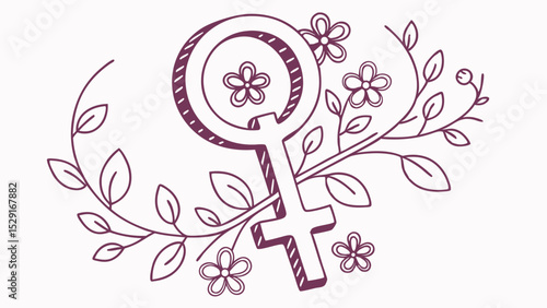 Feminine symbol adorned with flowers and vines in subtle design  