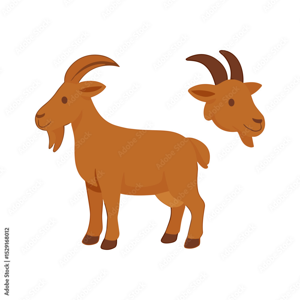 Fototapeta premium A cute cartoon illustration of a ram with curved horns. Often symbolizes Eid al-Adha, farm animals, or sacrificial traditions in Islamic culture.