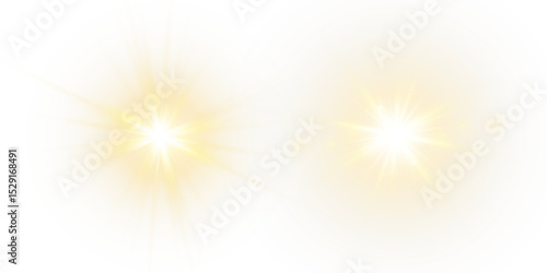 Vector transparent sunlight with sun glare. Overlay, Sun rays and glare, Sun, sunrays, light transitions, lens flare, light leaks and glare in PNG format. PNG sunlight flare. Golden flash and glare.