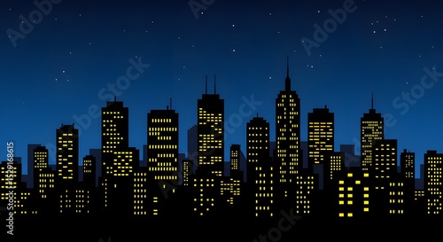 暗い夜空を背景に高層ビル群