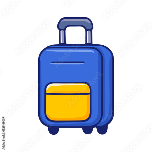 Vector illustration of a rolling suitcase with four wheels and a telescopic handle. Perfect for travel, vacation, airport, or luggage-related themes. Ideal for tourism, packing guides, or info