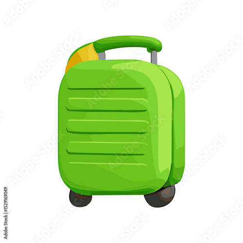 Vector illustration of a rolling suitcase with four wheels and a telescopic handle. Perfect for travel, vacation, airport, or luggage-related themes. Ideal for tourism, packing guides, or info