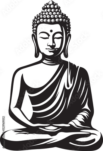 Serene Black & White Buddha Statue Meditation and Enlightenment Symbol Ideal for Spirituality Yoga and Buddhist Themes