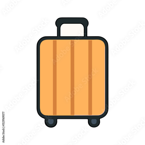 Vector illustration of a rolling suitcase with four wheels and a telescopic handle. Perfect for travel, vacation, airport, or luggage-related themes. Ideal for tourism, packing guides, or info