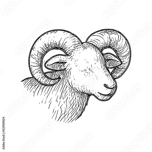 Hand-drawn sketch illustration of a ram’s head. Perfect for farm, animal, or Eid al-Adha related designs.