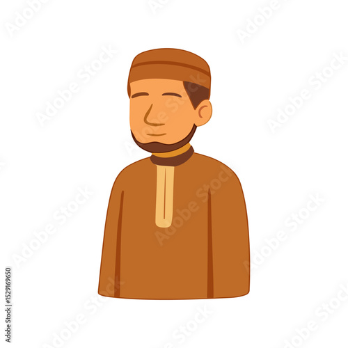 Illustration of a Muslim man wearing traditional Islamic attire. the man is wearing a kufi hat and robe. Perfect for Ramadan, Eid
