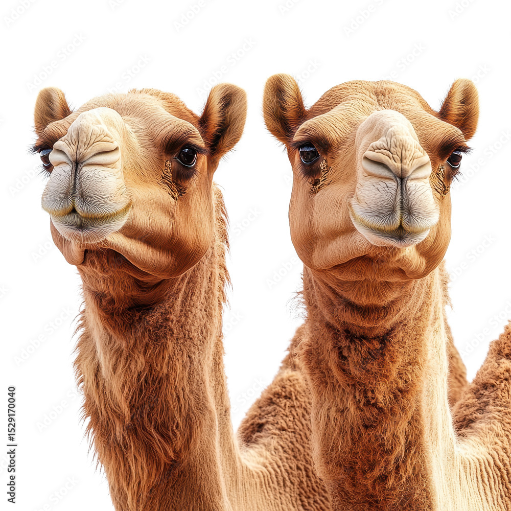 Obraz premium two camel heads isolated on transparent background.