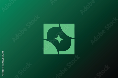 Green tech square logo with futuristic abstract form