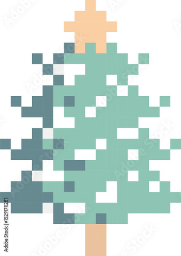 christmas tree 8bit pixel art, flat icon design png illustration