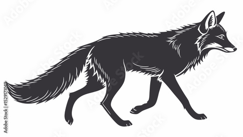 Gray Fox Walking Silhouette Vector Illustration
