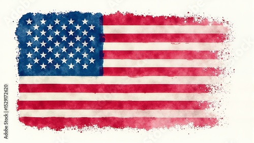 American Flag, Watercolor Grunge, Isolated