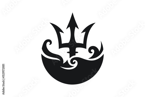 Trident neptune poseidon sea ocean wave logo design