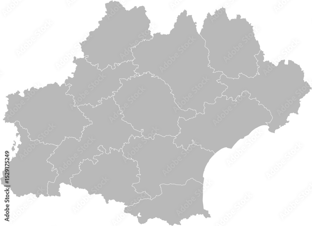 Fototapeta premium Occitanie, France – administrative vector map with department boundaries (Web Mercator projection, PPT-compatible & fully editable)