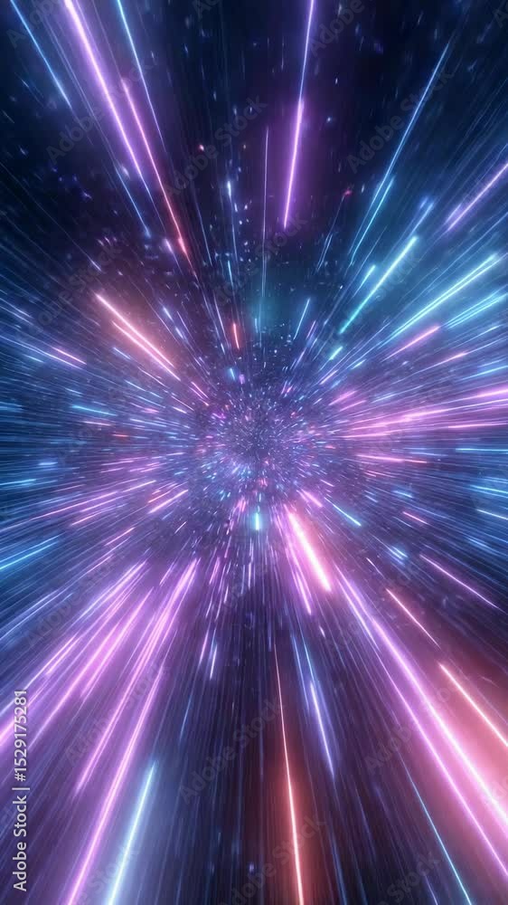 Vertical Hyperspace Jump Through Space With Neon Lights and Stars: Seamless Looping Animation Vertical Hyperspace Jump Through Space With Neon Lights and Stars: Seamless Looping Animation