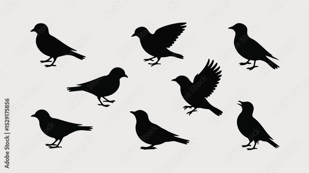 Obraz premium Songbird Silhouette Vector Set for Nature, Wildlife, and Decorative Art Projects