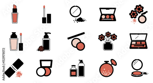 Cosmetics set icons. Collection of makeup products flat design