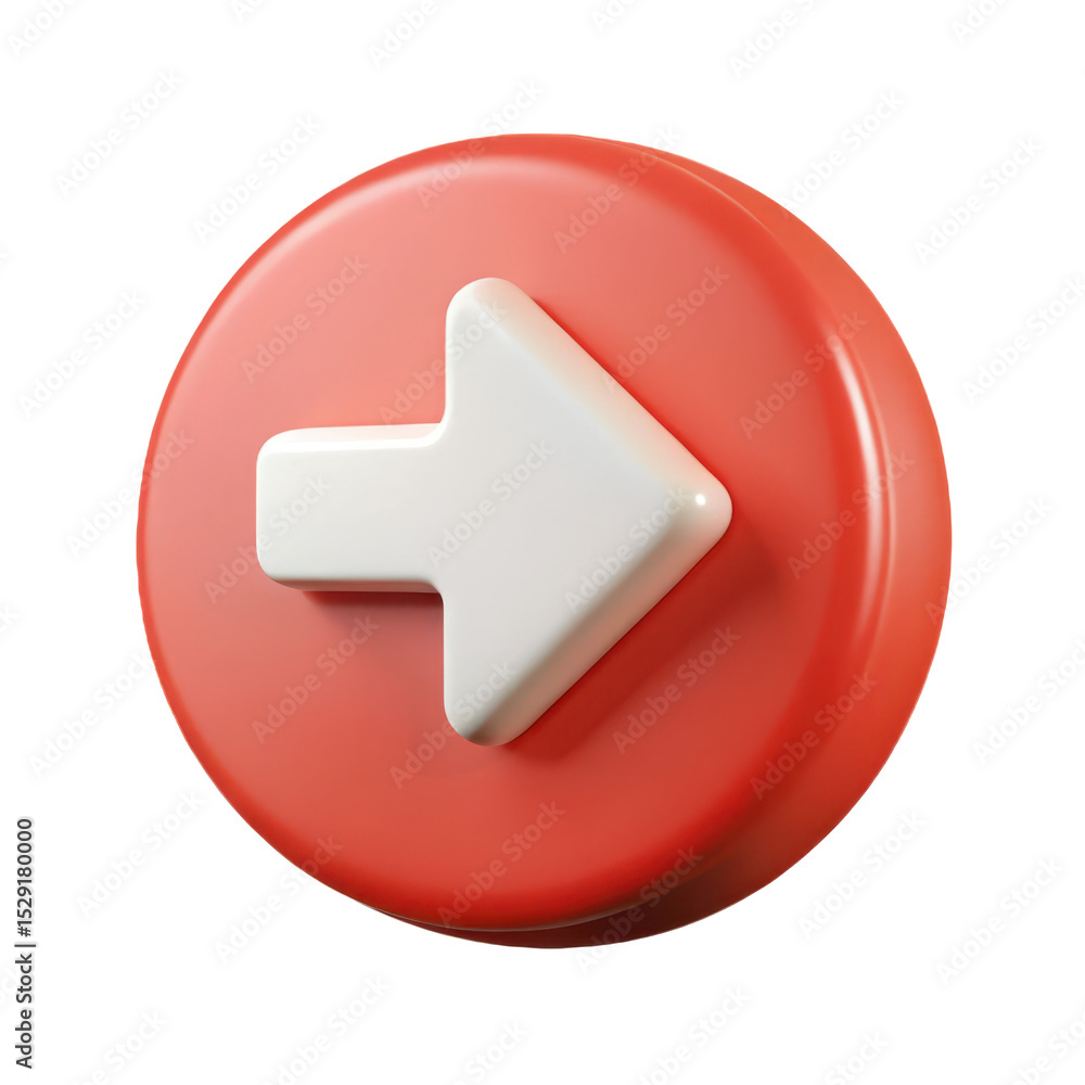 3d Red button with arrow pointing right on transparent background 3d Red button with arrow pointing right on transparent background