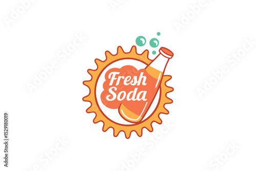 Vibrant fresh soda drink logo with orange and straw, representing a refreshing beverage brand identity