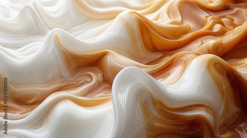 Obraz premium A mesmerizing composition of flowing creamy textures in warm tones, representing smoothness and tranquility, evoking feelings of comfort and softness in an abstract artistic style.