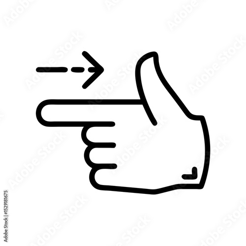 Hand gesture pointing to the right with arrow symbol for direction  