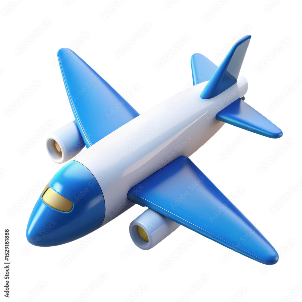 Fototapeta premium 3d Blue and white airplane illustration on transparent background