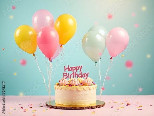 Wallpaper Mural happy birthday card with balloons and cake Torontodigital.ca