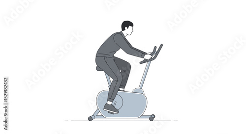 Fitness Illustration: Man Exercising on Stationary Bike