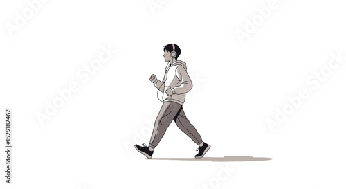 Animated Figure Walking with Headphones, Isolated