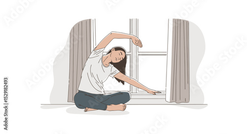 Morning Stretch: Woman Doing Yoga by Window