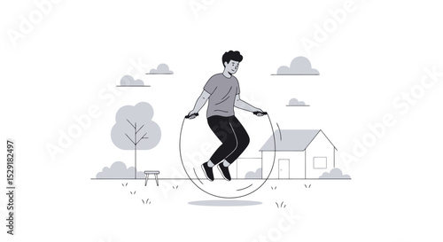 Jumping Rope Exercise: Outdoor Fitness and Wellness Illustration