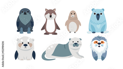 Adorable Arctic and Antarctic Animal Icon Collection  Cute Penguin, Polar Bear, Seal, and More!