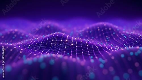 Abstract Purple Data Visualization Network Connections, Digital Landscape, and Futuristic Technology, Representing Innovation and Connectivity
