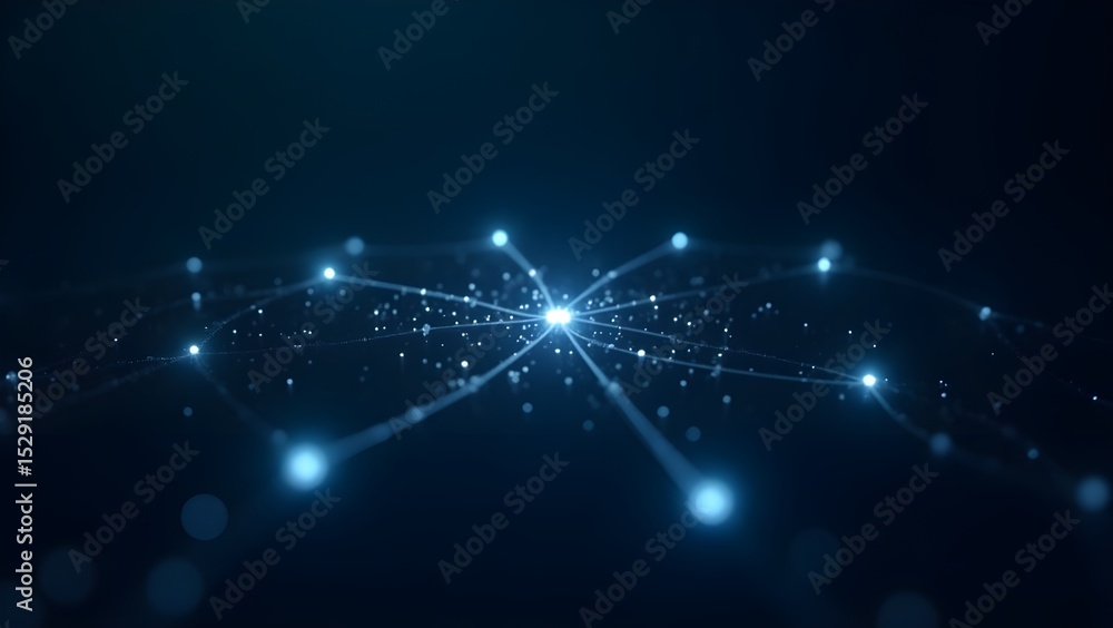 Fototapeta premium AI mesh network web with luminous connections between soft transparent nodes floating over dark gradient background, smooth bokeh, ideal for modern tech branding